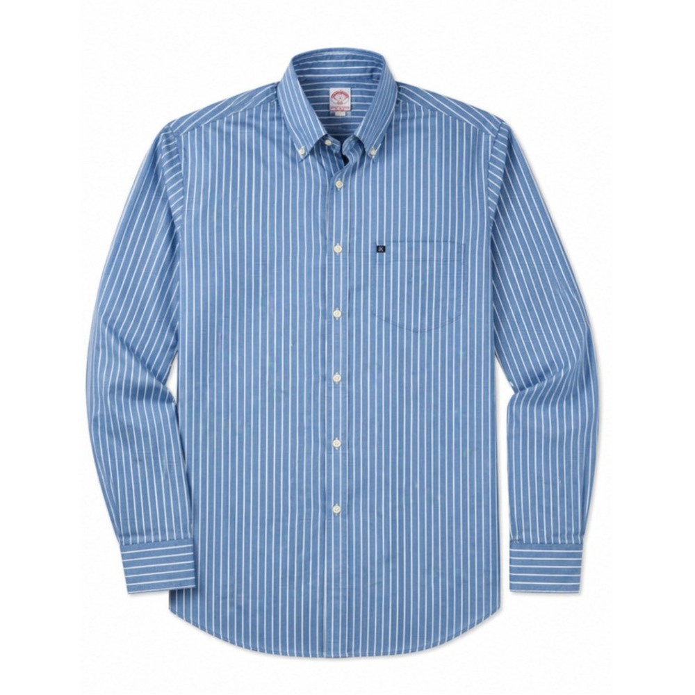 NWT Brooks Brothers 346 Men Large Striped Non Iron Cotton Dress Shirt Blue White